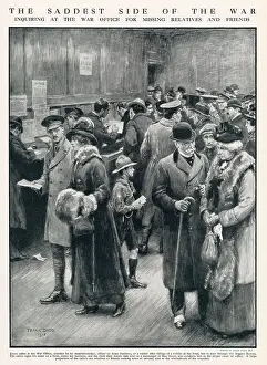 Relatives Prints: Relatives and friends at the War Office trying to inquires about missing soldiers at the front