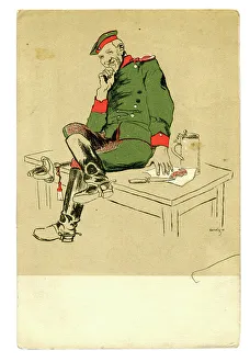 Stein Prints: A relaxed and smiling sitting figure of a uniformed German