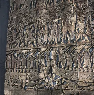 Carvings Prints: Relief carvings, Wat Bayon temple, Angkor Thom, Cambodia