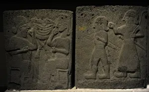 Orthostat Prints: Relief depicting a banquet and males walking. Orthostat. Bas