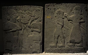 Relief depicting a banquet and males walking. Orthostat. Bas