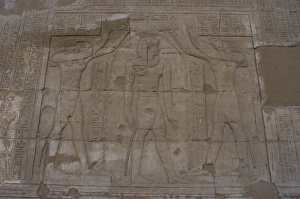 Relief depicting gods Horus and Thoth blessing a Ptolemaic p Relief depicting gods Horus and Thoth blessing a Ptolemaic p