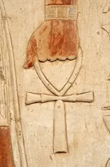 Images Dated 27th November 2003: Relief depicting a hand with an ankh or crux ansata. Egypt