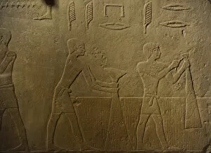 Presence Gallery: Relief depicting a men harvesting in presence of Hetepet. De