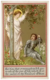 Religious card with quotation from Revelation 2: 7