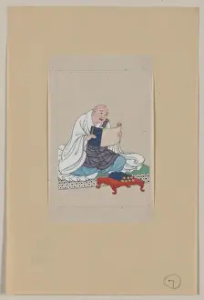 Scrolls Prints: Religious figure, probably a monk, seated, facing slightly r