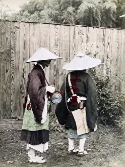 Religious pilgrims with musical instruments, Japan circa 188