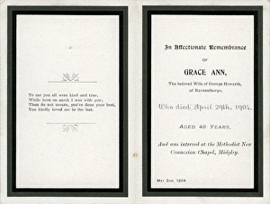 Midgley Collection: Remembrance Card, Midgley, Yorkshire