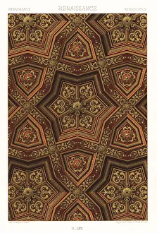 Dufour Prints: Renaissance art: ceiling with gilded compartments, 16th century