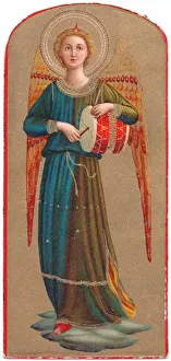 Drum Prints: Renaissance style musical angel with drum
