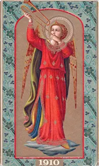 Flowered Prints: Renaissance style musical angel with trumpet