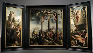 Renaissance. Triptych with the Crucifixion by Jan van Scorel