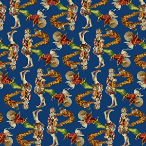 Images Dated 10th July 2017: Repeating Pattern - circus clowns perform balancing act
