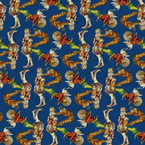 Abstract Prints: Repeating Pattern - circus clowns perform balancing act