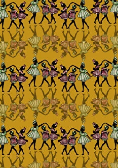 Images Dated 10th July 2017: Repeating Pattern - Dancing girls - silhouette - yellow