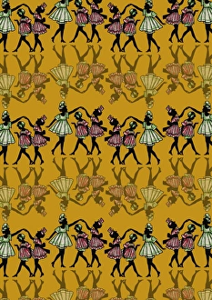 Images Dated 10th July 2017: Repeating Pattern - Dancing girls - silhouette - yellow