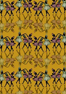Endpaper Prints: Repeating Pattern - Dancing girls - silhouette - yellow