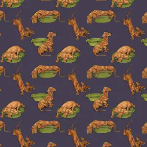 History Repeats Itself Prints: Repeating Pattern - Dog and Bowl