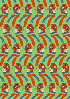 Images Dated 10th July 2017: Repeating Pattern - French girl in Tricolore scarf / hat