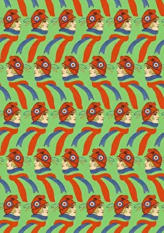 Marianne Prints: Repeating Pattern - French girl in Tricolore scarf / hat