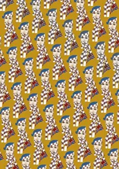 Images Dated 10th July 2017: Repeating Pattern - Girl in Union Jack Flag Scarf, yellow