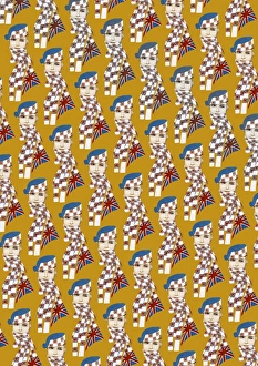 Images Dated 10th July 2017: Repeating Pattern - Girl in Union Jack Flag Scarf, yellow
