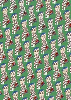 Repeating Pattern - Girl in Union Jack Flag Scarf, green