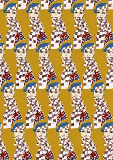 Repeating Pattern - Girl in Union Jack Flag Scarf, yellow