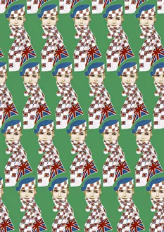 Images Dated 10th July 2017: Repeating Pattern - Girl in Union Jack Flag Scarf, green