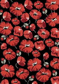Repeating Pattern - Poppies - Black background