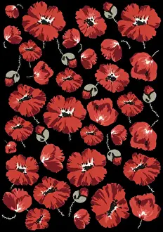 History Repeats Itself Prints: Repeating Pattern - Poppies - Black background