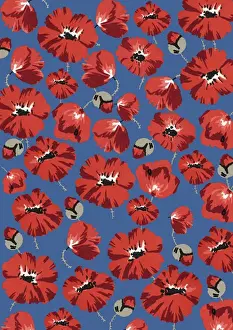 Repeating Pattern - Poppies - Blue background
