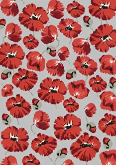 Repeating Pattern - Poppies - Grey background