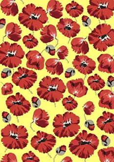 Repeating Pattern - Poppies - Yellow background