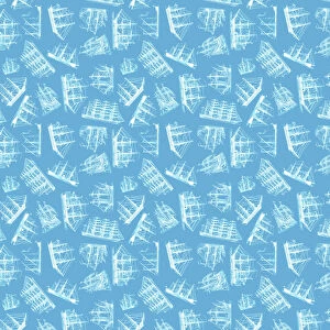 Images Dated 12th July 2017: Repeating Pattern - Sailing Ships - pale blue background