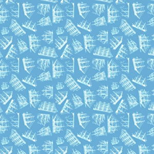History Repeats Itself Gallery: Repeating Pattern - Sailing Ships - pale blue background