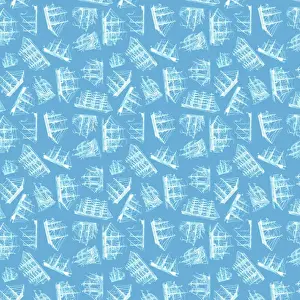 Fabric Prints: Repeating Pattern - Sailing Ships - pale blue background