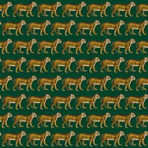 Images Dated 7th December 2017: Repeating Pattern - Tigers - dark green background