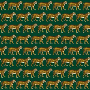 Images Dated 7th December 2017: Repeating Pattern - Tigers - dark green background
