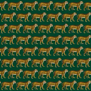 Backgrounds Prints: Repeating Pattern - Tigers - dark green background