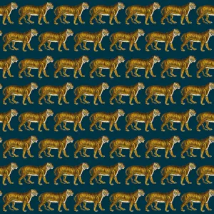 Images Dated 7th December 2017: Repeating Pattern - Tigers - dark navy blue background