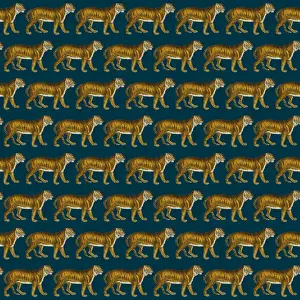 Backgrounds Prints: Repeating Pattern - Tigers - dark navy blue background