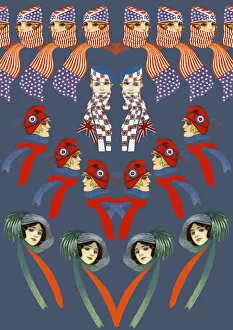 Images Dated 10th July 2017: Repeating Pattern - Four women - scarves and hats