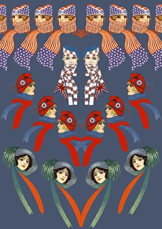 Images Dated 10th July 2017: Repeating Pattern - Four women - scarves and hats