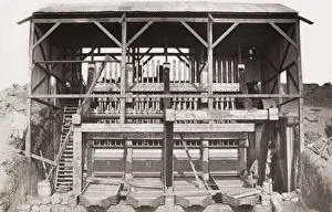Southafrica Prints: Republic Gold Mining Companys battery, South Africa