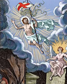 Resurrection of Jesus. Colored engraving
