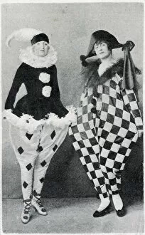 Images Dated 16th July 2021: Revellers in pierrot costumes at the Chelsea Arts Club Dazzle Ball held at the Albert
