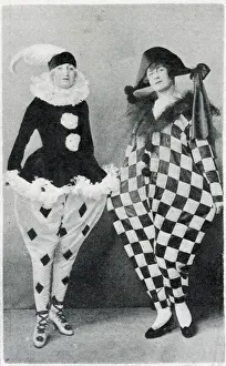 Celebration Prints: Revellers in pierrot costumes at the Chelsea Arts Club Dazzle Ball held at the Albert
