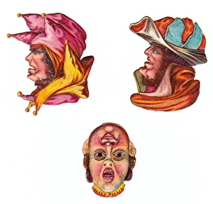 Images Dated 2nd November 2015: Reversible heads on three Victorian scraps
