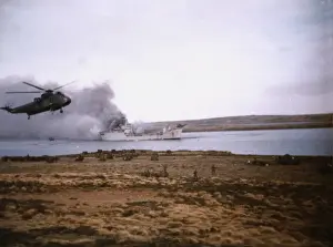 1982 Prints: RFA Sir Galahad on fire after being bombed at Fitzroy
